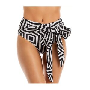 Alexandra Miro High Waist Bikini Bottom Black Geometric Tie Textured Sz  L‎